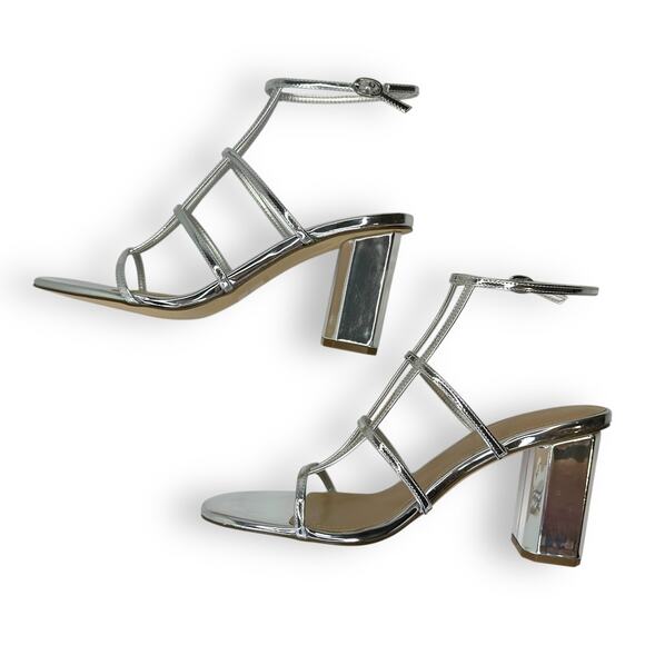 Marc Fisher New Norene Dress Sandal 11 Silver Gladiator Block Heel Strappy - Picture 4 of 13